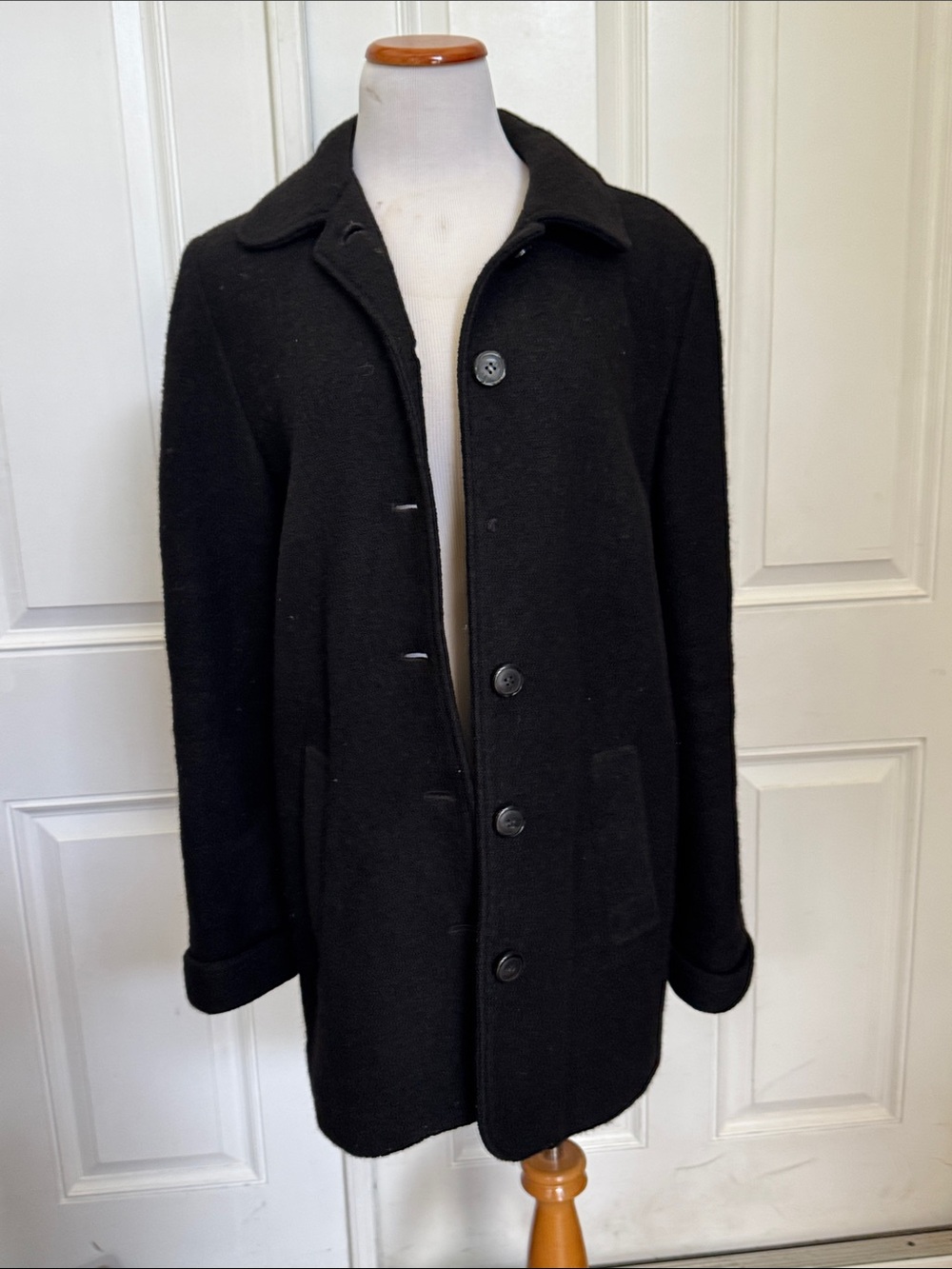 Women’s Black Wool Pea Coat - Tailored Button-Up Outerwear